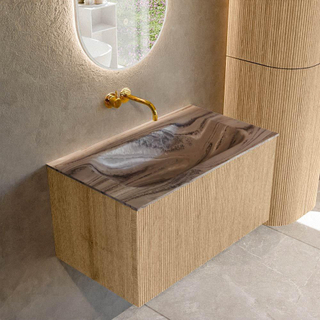 MONDIAZ KURVE-DLUX 80cm badmeubel kleur Oak met 1 lade en 0 deuren. Wastafel BIG SMALL Midden zonder kraangat Sombra.