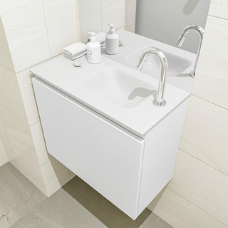 Mondiaz OLAN Meuble lave-mains 60x30x40cm 1 trou de robinet 1 tiroir Talc mat avec lavabo LEX Droite Solid Surface Blanc