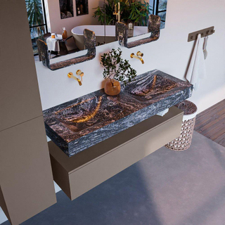 Mondiaz ALAN-DLUX Ensemble de meuble - 130cm - meuble Smoke mat - 1 tiroir - Lavabo Cloud Lava suspendu - vasque gauche et droite - 0 trous de robinet