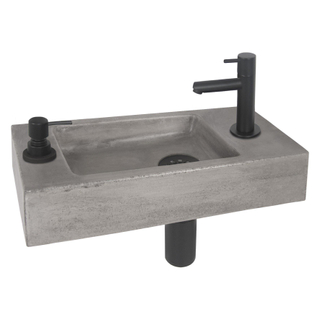 Differnz Sapon Kit lave-mains 42x18.5x9cm 1 trou de robinet avec robinet, siphon, distributeur savon et bonde Noir Béton SECOND CHOIX