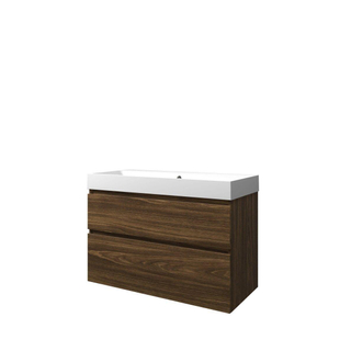 Proline loft ensemble de meubles de salle de bain 100x46x70cm meuble a symétrique chêne cabana sans trou pour robinet polystone blanc mat