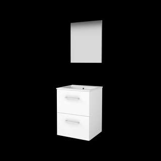 Basic-Line Basic 46 ensemble de meubles de salle de bain 50x46cm avec poignées 2 tiroirs lavabo en porcelaine 1 trou pour robinet miroir mdf laqué blanc glacier