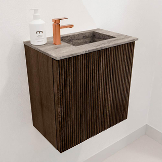 Mondiaz JOYA-DLUX 40cm toiletmeubel - kleur Walnut - Wastafel FAYE positie Rechts 1 kraangat kleur Oza.