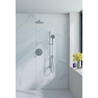 Fortifura Calvi Ensemble de douche à encastrer - rond - thermostatique - bras mural - glissière - douche principale de 25 cm - douchette ronde - flexible lisse - Inox brossé PVD (inox)