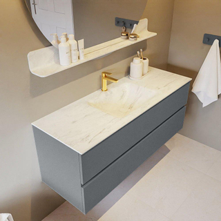 Mondiaz VICA-DLUX ensemble de meuble de salle de bain - 130cm - meuble sous-vasque plata - 2 tiroirs - lavabo encastré cloud milieu - 1 trou de robinet - version haute de 60cm - opalo