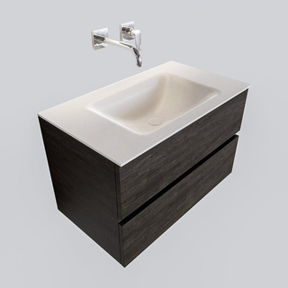 MONDIAZ VICA Ensemble de meuble salle de bain - 80cm - 2 tiroirs - lavabo Cloud au centre - 0 trous de robinet - solid surface marron foncé