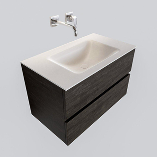 Mondiaz VICA Meuble Dark brown avec 2 tiroirs 80x50x45cm vasque lavabo Cloud centre sans trou de robinet