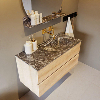 Mondiaz VICA-DLUX ensemble de meuble de salle de bain - 100cm - meuble sous-vasque chêne blanchi - 2 tiroirs - lavabo encastré cloud droite - sans trous de robinet - miroir modèle spot - version XL 60cm de haut - lave