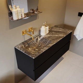 Mondiaz VICA-DLUX ensemble de meuble de salle de bain - 120cm - meuble sous-vasque urban - 2 tiroirs - lavabo encastré cloud gauche - sans trous de robinet - miroir modèle spot - version XL 60cm de haut - lave