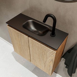 Mondiaz TURE Meuble lave-mains 60x23x50cm 1 trou de robinet 2 portes Washed oak mat Lavabo Eden Centre Solid Surface Noir