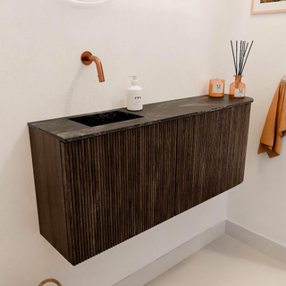 Mondiaz JOYA-DLUX 101.6cm toiletmeubel - ronding rechts kleur Walnut - Wastafel FAYE positie Links Zonder kraangat kleur Lava.