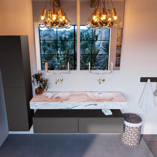 Mondiaz ALAN-DLUX Ensemble de meuble - 150cm - meuble Dark grey mat - 2 tiroirs - Lavabo Cloud Glace suspendu - vasque Gauche et droite - 0 trous de robinet