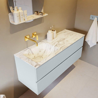 Mondiaz VICA-DLUX ensemble de meuble de salle de bain - 130cm - meuble sous-vasque argile - 2 tiroirs - lavabo encastré nuage gauche - sans trous de robinet - version haute de 60cm - glace