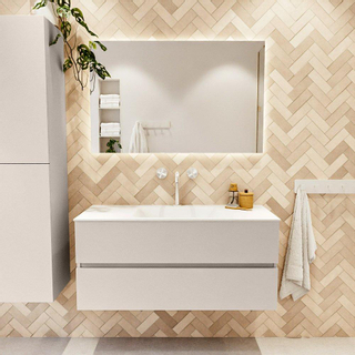 Mondiaz VICA ensemble de meuble de salle de bain - 110cm - meuble sous-vasque lin - 2 tiroirs - lavabo nuage milieu - 1 trou de robinet - version haute de 60cm - talc