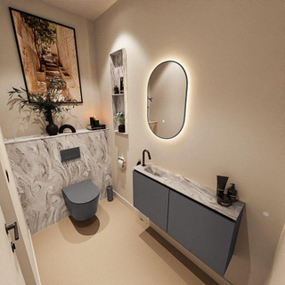 MONDIAZ TURE-DLUX Meuble toilette - 100cm - Dark Grey - EDEN - vasque Glace - position gauche - 1 trou de robinet