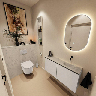 MONDIAZ TURE-DLUX Meuble toilette - 100cm - Linen - EDEN - vasque Opalo - position droite - sans trou de robinet