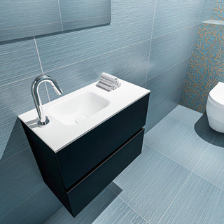 Mondiaz ADA Meuble lave-mains 60x30x50cm avec 1 trou pour robinet 2 tiroirs Urban mat Lavabo Lex Gauche Solid Surface Blanc