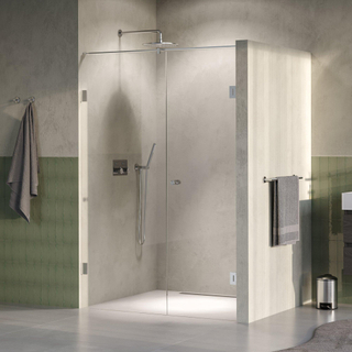 BRAUER Void Carving Porte de niche - 2 pièces - 140x200cm - porte battante 70cm sur mur - revêtement verre - réversible - verre clair - Acier inoxydable brossé PVD