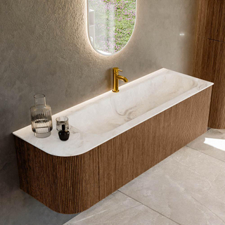 MONDIAZ KURVE-DLUX 145cm Meuble salle de bain avec module 25 G - couleur Walnut - 1 tiroir - 1 porte - vasque BIG LARGE droite - 1 trou de robinet - couleur Frappe