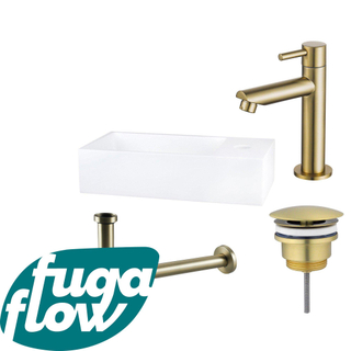 FugaFlow Eccelente Arredo Pack Lave-mains - 36x18.5x9cm - 1 trou de robinet - solid surface - robinet Laiton brossé - Blanc