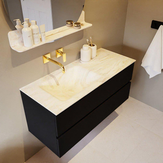 Mondiaz VICA-DLUX Ensemble de meuble de salle de bain - 110cm - meuble sous-vasque urban - 2 tiroirs - lavabo encastré cloud gauche - sans trous de robinet - version haute de 60cm - ostra