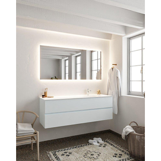 Mondiaz VICA ensemble de meuble de salle de bain - 150cm - meuble sous-vasque argile - 2 tiroirs - lavabo lune droite - 1 trou de robinet - miroir LED - version XL 60cm de haut