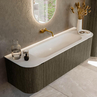 Mondiaz KURVE Ensemble de meuble salle de bain - 150x46x40cm - 1 tiroir - 2 portes - lavabo en solid surface - milieu - sans trou de robinet - Shadow