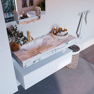 Mondiaz ALAN-DLUX Ensemble de meuble - 110cm - meuble Talc mat - 1 tiroir - Lavabo Cloud Glace suspendu - vasque Gauche - 1 trou de robinet