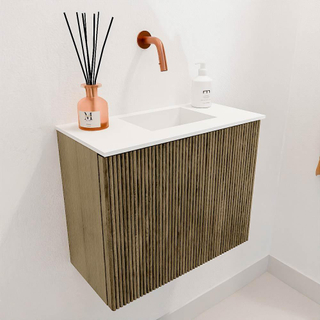 Mondiaz JOYA 50cm toiletmeubel - kleur Dusk - Wastafel FAYE positie Rechts Zonder kraangat kleur Talc.