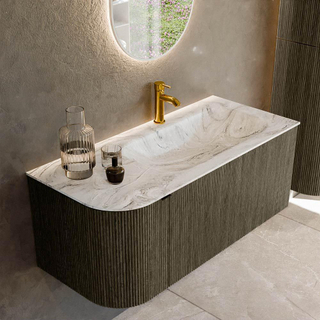 Mondiaz KURVE-DLUX Ensemble de meuble salle de bain - 105x46x40cm - 1 tiroir - 1 porte - lavabo en solid surface - droite - 1 trou de robinet - Shadow