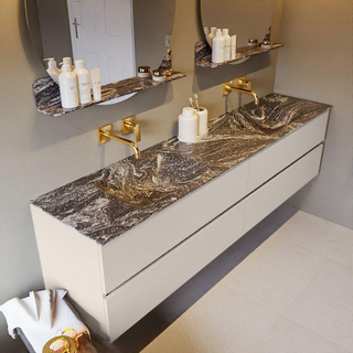 Mondiaz VICA-DLUX ensemble de meuble de salle de bain - 200cm - meuble sous-vasque lin - 4 tiroirs - lavabo encastrée cloud double - sans trous de robinet - version haute de 60cm - lave