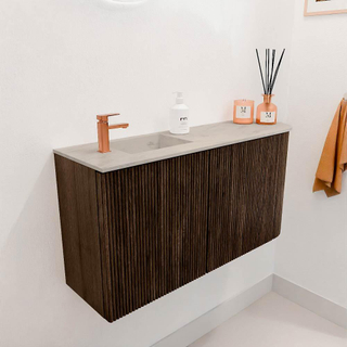 Mondiaz JOYA-DLUX 81.6cm toiletmeubel - ronding rechts kleur Walnut - Wastafel FAYE positie Links 1 kraangat kleur Opalo.