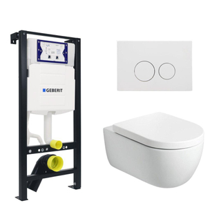 Plieger Kansas Toiletset - UP320 réservoir encastré - WC suspendu - abattant wc - softclose - plaque de commande blanche mate - boutons ronds - blanc mat