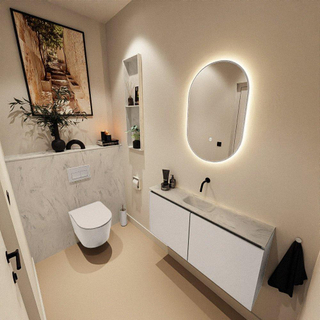 MONDIAZ TURE-DLUX Meuble toilette - 100cm - Linen - EDEN - vasque Opalo - position centrale - sans trou de robinet