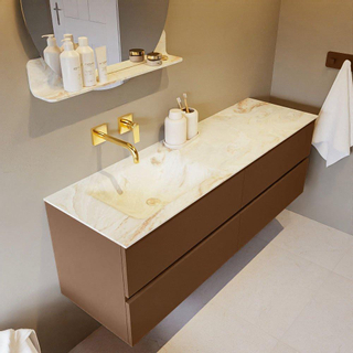 Mondiaz VICA-DLUX ensemble de meuble de salle de bain - 150cm - meuble sous-vasque repos - 4 tiroirs - lavabo encastrée cloud gauche - sans trous de robinet - version haute de 60cm - frape