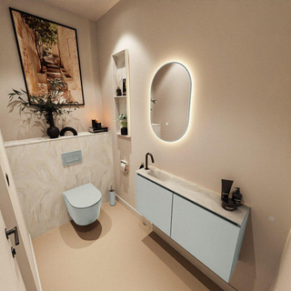 MONDIAZ TURE-DLUX Meuble toilette - 100cm - Greey - EDEN - vasque Ostra - position gauche - 1 trou de robinet