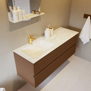 Mondiaz VICA-DLUX ensemble de meuble de salle de bain - 130cm - meuble sous-vasque repos - 4 tiroirs - lavabo encastré cloud gauche - 1 trou de robinet - version haute de 60cm - opalo