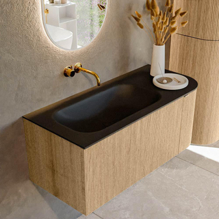 MONDIAZ KURVE 105cm Meuble salle de bain avec module 25 D - couleur Oak - 1 tiroir - 1 porte - vasque BIG SMALL gauche - sans trous de robinet - Urban