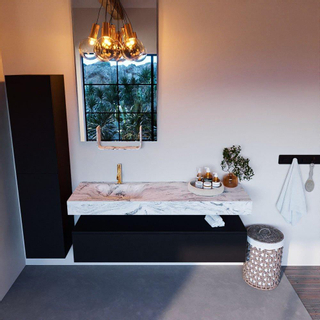 Mondiaz ALAN-DLUX Ensemble de meuble - 150cm - meuble Urban mat - 1 tiroir - Lavabo Cloud Glace suspendu - vasque Gauche - 1 trou de robinet