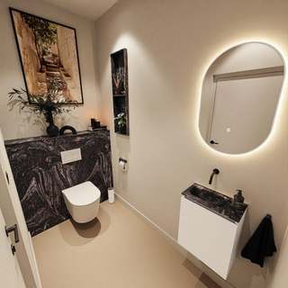 MONDIAZ TURE-DLUX Meuble toilette - 40cm - Talc - EDEN - vasque Lava - position gauche - sans trou de robinet