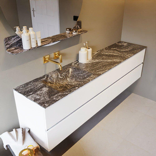 Mondiaz VICA-DLUX ensemble de meuble de salle de bain - 200cm - meuble sous-vasque talc - 4 tiroirs - lavabo encastré cloud gauche - sans trous de robinet - miroir modèle spot - version XL 60cm haut - lave