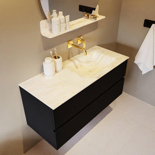 Mondiaz VICA-DLUX ensemble de meuble de salle de bain - 110cm - meuble sous-vasque urban - 2 tiroirs - lavabo encastré cloud droite - sans trous de robinet - version haute de 60cm - ostra