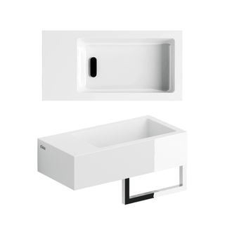 Clou flush 3 lave-mains 36cm trou de robinet prétraité à gauche avec porte-serviette marbre minéral blanc