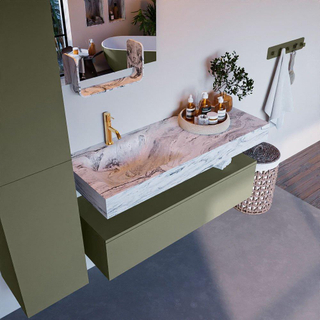 Mondiaz ALAN-DLUX Ensemble de meuble - 120cm - meuble Army mat - 1 tiroir - Lavabo Cloud Glace suspendu - vasque Gauche - 1 trou de robinet