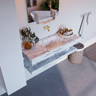 Mondiaz ALAN-DLUX Ensemble de meuble - 120cm - meuble Glace mat - 0 tiroirs - Lavabo Cloud Glace suspendu - vasque Centre - 0 trous de robinet
