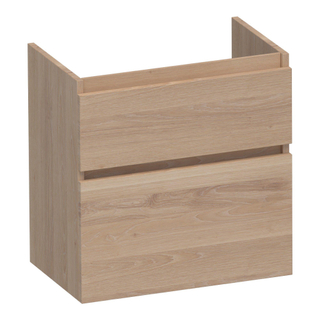 BRAUER Delight meuble sous lavabo peu profond - 60x39x60cm - 2 tiroirs softclose - sans poignée - 1 découpe pour le siphon - chêne massif - lamelles chêne naturel