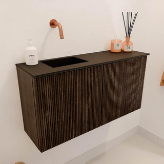 Mondiaz JOYA 80cm toiletmeubel - kleur Walnut - Wastafel FAYE positie Links Zonder kraangat kleur Urban.