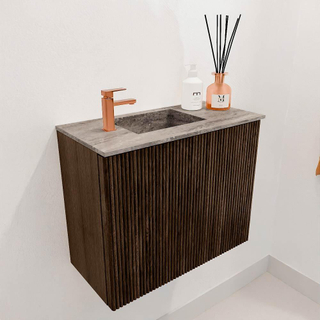 Mondiaz JOYA-DLUX 50cm toiletmeubel - kleur Walnut - Wastafel FAYE positie Links 1 kraangat kleur Oza.