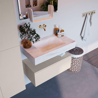 Mondiaz ALAN-DLUX Ensemble de meuble - 80cm - meuble Linen mat - 1 tiroir - Lavabo Cloud Ostra suspendu - vasque Centre - 0 trous de robinet