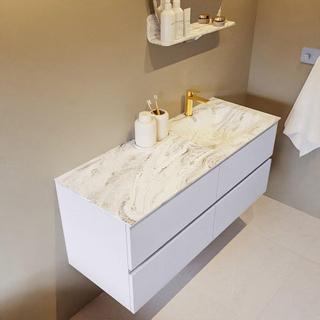 Mondiaz VICA-DLUX Ensemble de meuble de salle de bain - 120cm - meuble sous-vasque cale - 4 tiroirs - lavabo encastré cloud droite - 1 trou de robinet - miroir modèle spot - version XL 60cm haut - glace